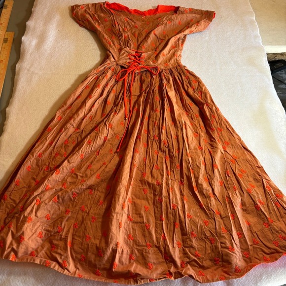 Jonathan Logan Dresses & Skirts - VTG Jonathan Logan Brown Orange Floral Embroidered Corset Tie Maxi Dress‎ XS 50s